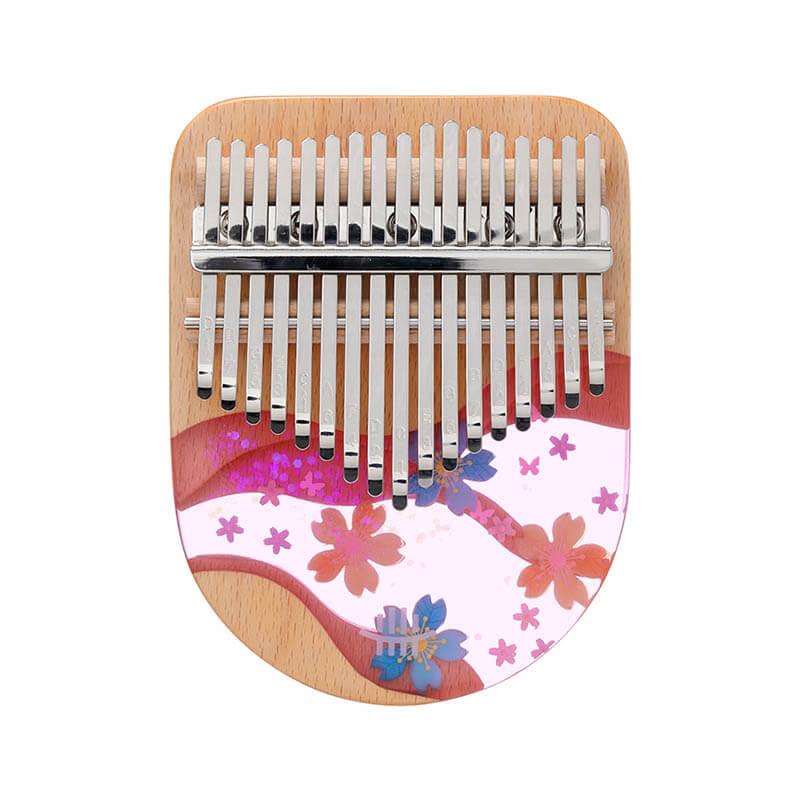 HLURU 17/21 Key Flat Board Kalimba Thumb Piano, Colorful Sakura Beech + Epoxy Resin C Tone Kalimba Instrument