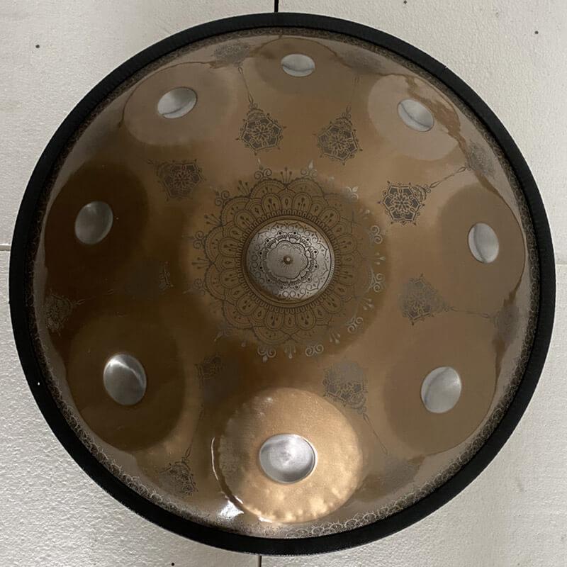 MiSoundofNature Individuelle F3 Dorian Scale Handgefertigte 22 Zoll 9-Noten Edelstahl/Nitrid-Stahl Mandala-Muster Handpan-Trommel, erhältlich in 432 Hz und 440 Hz 