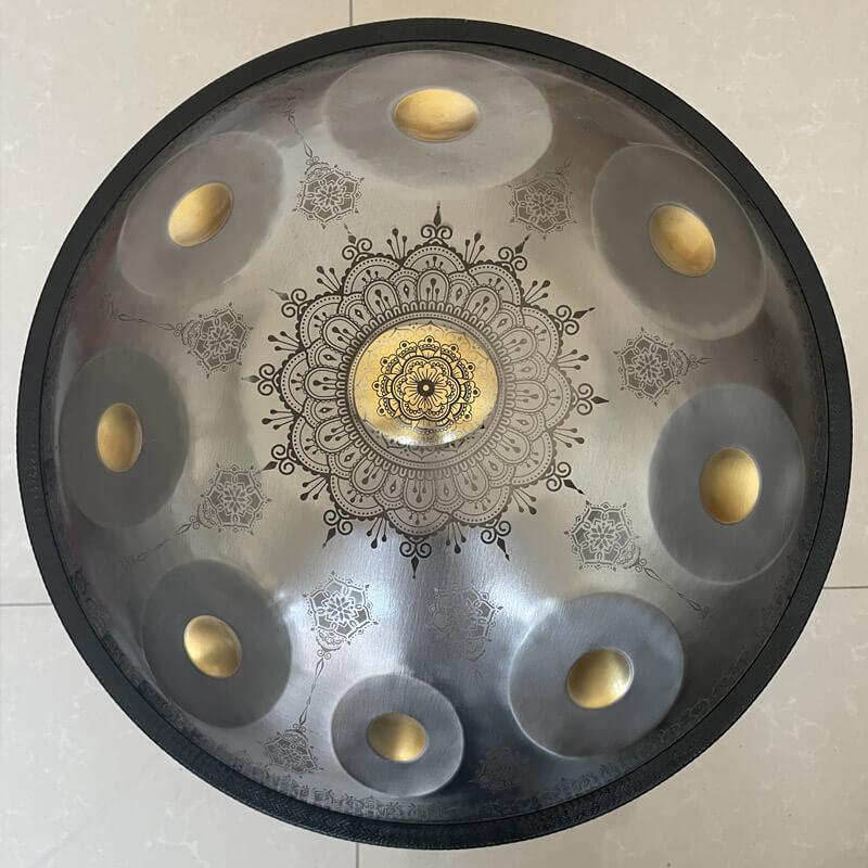 MiSoundofNature Individuelle F3 Dorian Scale Handgefertigte 22 Zoll 9-Noten Edelstahl/Nitrid-Stahl Mandala-Muster Handpan-Trommel, erhältlich in 432 Hz und 440 Hz 