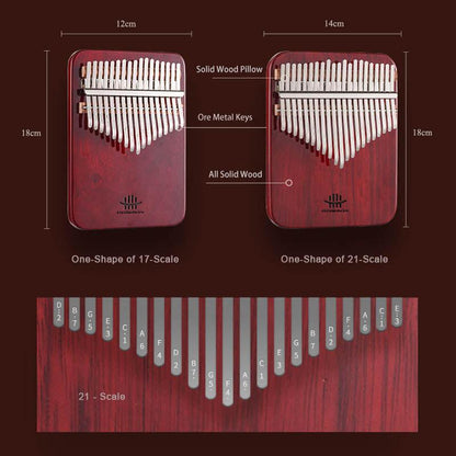 HLURU 17/21 Key Flat Kalimba Thumb Piano, Artist Collaboration Series American Perilla Wood C Major Kalimba Instrument