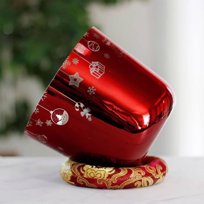 MiSoundofNature Christmas Red Crystal Bowl Quartz 7 Chakra Singing Bowls For Meditation Healing Cleansing