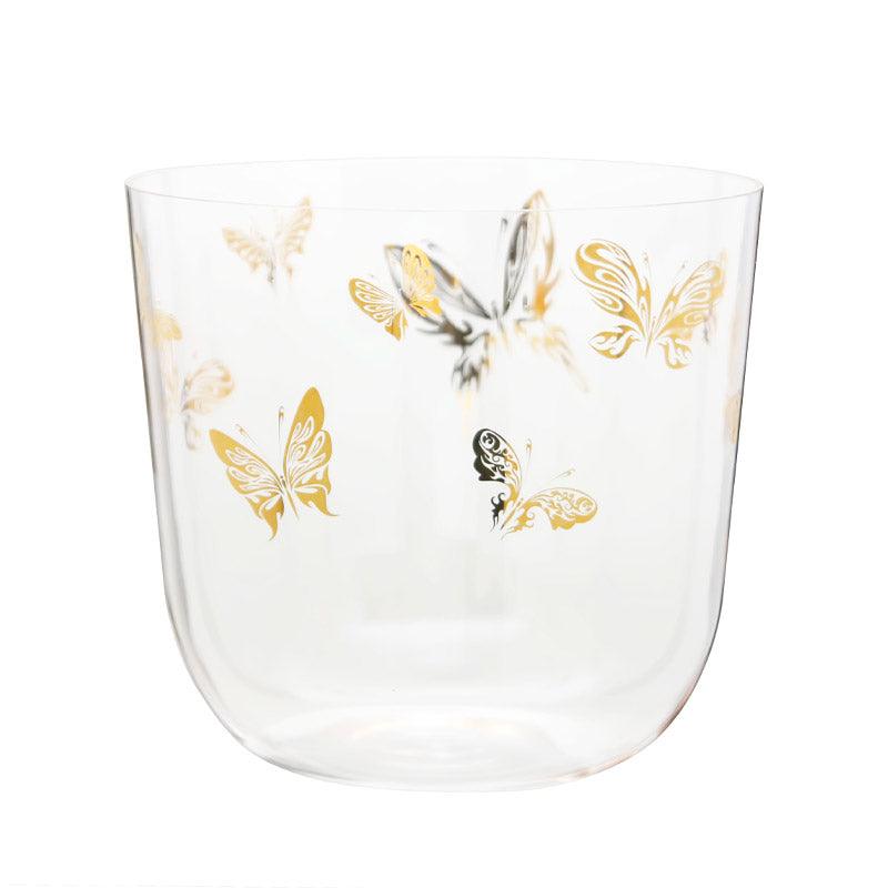 MiSoundofNature 5" - 9" Clear Crystal Bowls Gold Butterfly Pattern Design Crystal Healing Bowls