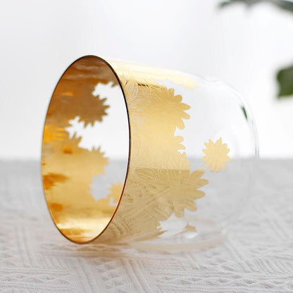 MiSoundofNature White Interior Frosted Crystal Bowl Golden Engraved Pattern Chakra Singing Bowls