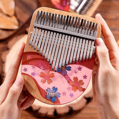 HLURU 17/21 Key Flat Board Kalimba Thumb Piano, Colorful Sakura Beech + Epoxy Resin C Tone Kalimba Instrument