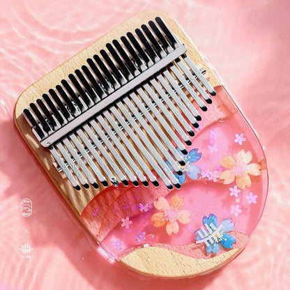 HLURU 17/21 Key Flat Board Kalimba Thumb Piano, Colorful Sakura Beech + Epoxy Resin C Tone Kalimba Instrument