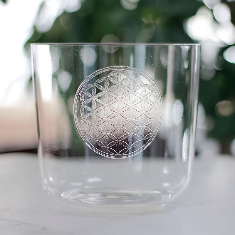 MiSoundofNature Flower of Life 4" - 8" Clear Crystal Singing Bowls 7 Chakra Healing Bowls