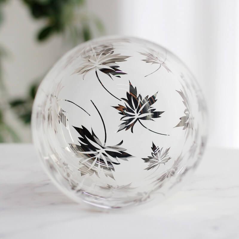 MiSoundofNature White Crystal Sound Bowl with Gilded Maple Leaf Pattern Crystal Healing Bowls