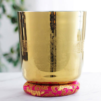 MiSoundofNature Gold 4" - 12" Crystal Singing Bowl with Buddha, Quartz Sound Bowls, Crystal Healing Bowls