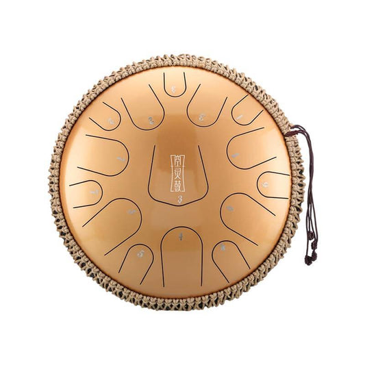 HLURU Pearl Paint Alloy Steel Tongue Drum 15 Tone D Key Triangle Style Tongue Drum Instrument With Rope - 14 Inches / 15 Notes