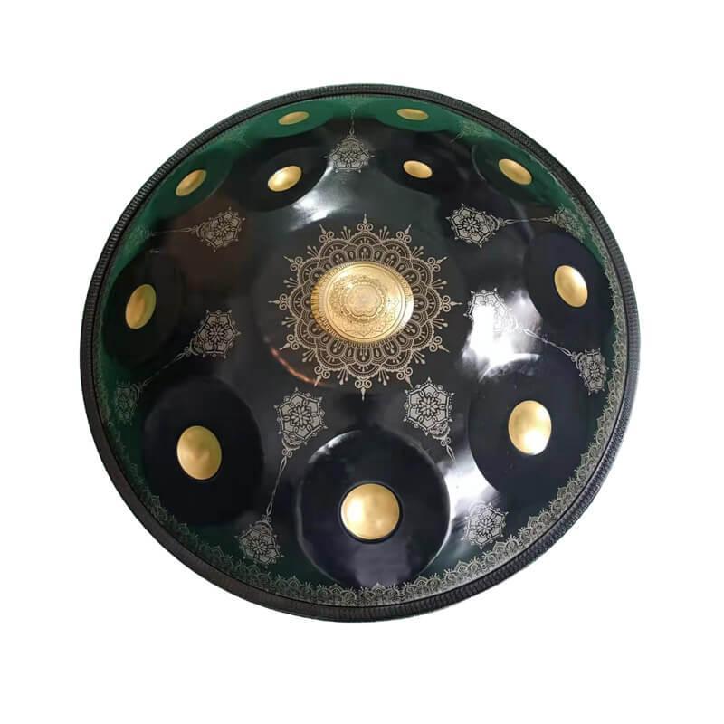MiSoundofNature Royal Garden Customized Nitride Steel HandPan Drum D Minor Sabye Scale 22 Inches 9/10/12 Notes, Available in 432 Hz and 440 Hz - Gold-plated Sound Area, Laser engraved Mandala pattern. Never fade.