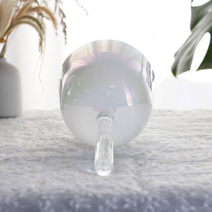 Pearl Color Crystal Bowl With Handle, Energy Therapy Chakra Quartz Crystal Singing Bowl Handle