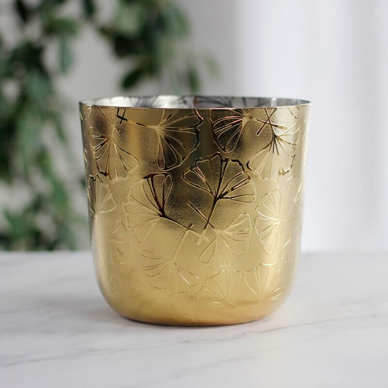 MiSoundofNature Pure Gold 8 Inch Crystal Singing Bowl with Pattern Design Quartz Sound Bowl