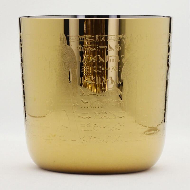 MiSoundofNature Pure Gold 8 Inch Crystal Singing Bowl with Pattern Design Quartz Sound Bowl