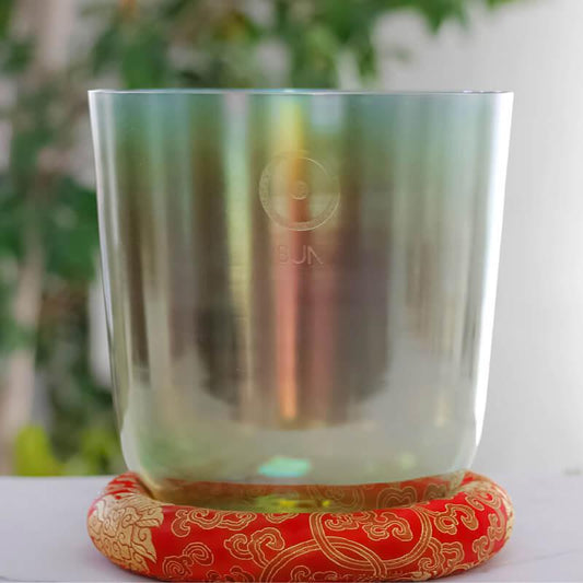 MiSoundofNature Sun Gradient Yellow Green Colors Clear Ctystal Singing Bowls 7 Chakra Sound Therapy Bowls 432 Hz and 440 Hz