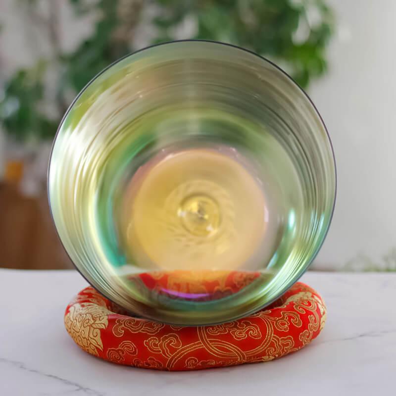 MiSoundofNature Yellow Green Colors Clear Crystal Singing Bowls 7 Chakra Sound Therapy Bowls