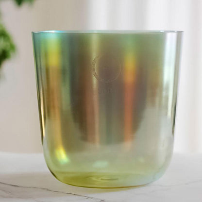 MiSoundofNature Yellow Green Colors Clear Crystal Singing Bowls 7 Chakra Sound Therapy Bowls