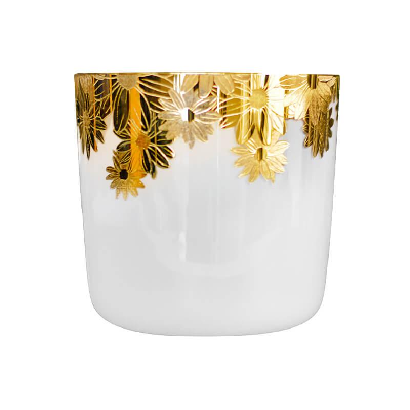 MiSoundofNature White Interior Frosted Crystal Bowl Golden Engraved Pattern Chakra Singing Bowls