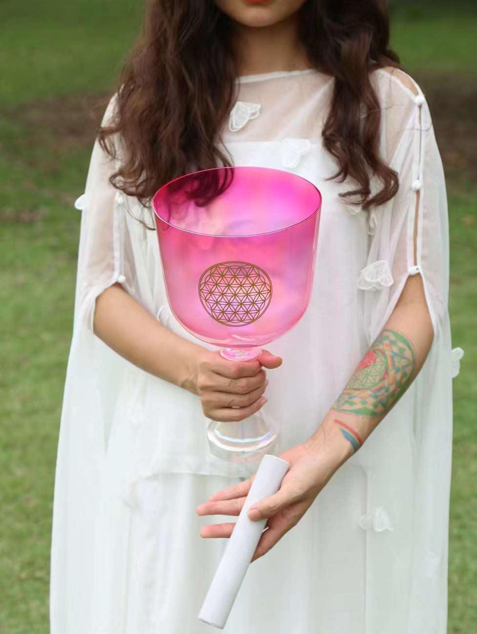 Flower of Life 6-8 inches Crystal Chalice Singing Bowl Clear Quartz Bowl For Sound Healing Meditation - HLURU.SHOP