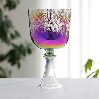 MiSoundofNature Colored Crystal Singing Chalice With Flowers Design, Chalice Singing Bowl Meditation Sound Therapy Chakra Healing Bowls