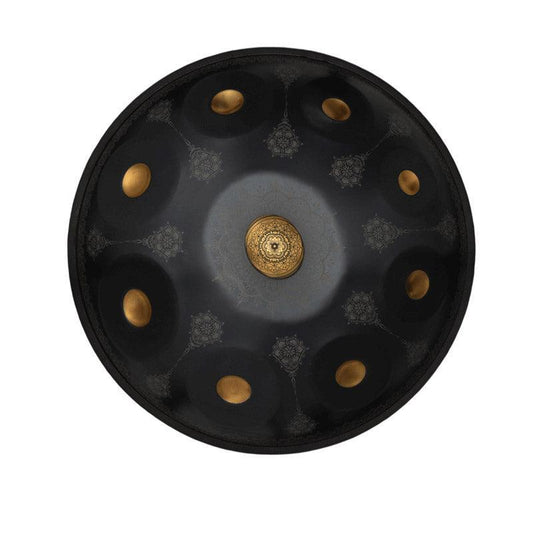 MiSoundofNature Mandala pattern Customized D Major Handmade 22 Inch 9 Notes Stainless Steel / Nitride Steel Handpan Drum, Available in 432 Hz and 440 Hz - Gold-plated Sound Area