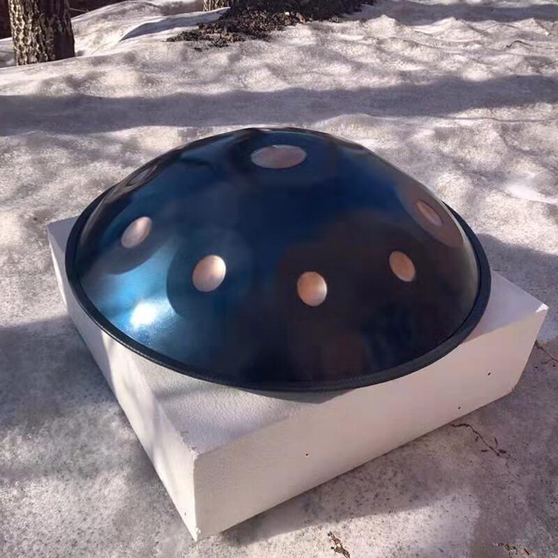 MiSoundofNature King Customized F3 Low Pygmy Scale 22 Inch 10/10+2 Notes Stainless Steel / Nitride Steel Handpan Drum, Available in 432 Hz and 440 Hz - Gold-plated Sound Area