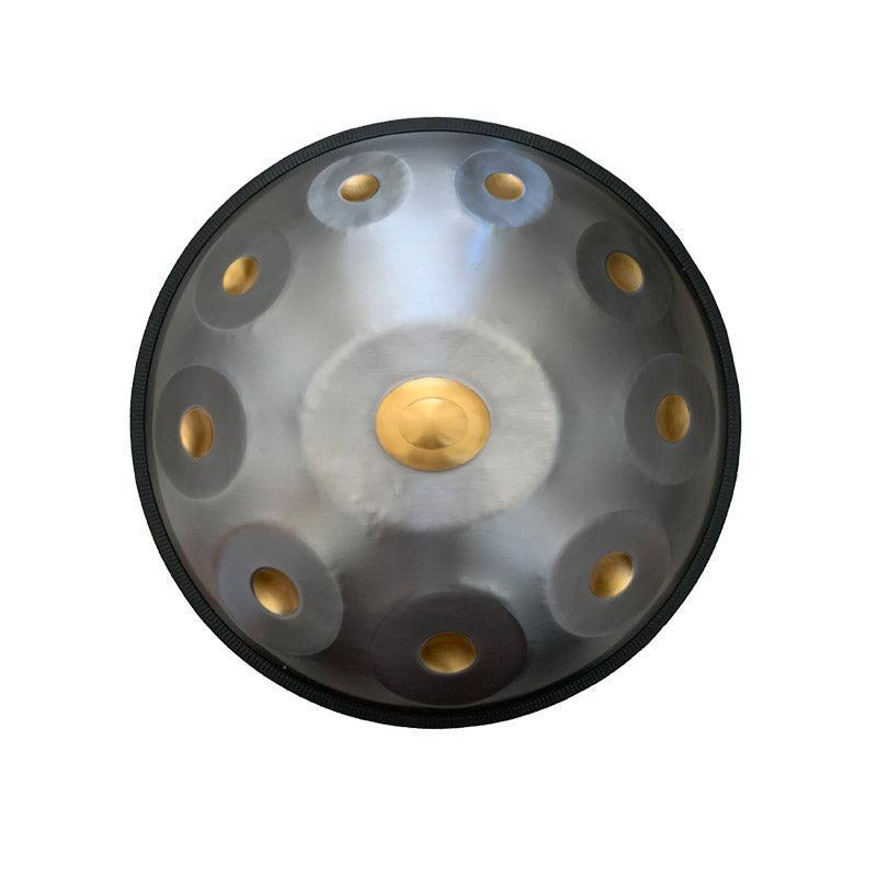 MiSoundofNature King Customized F3/F#3 Akepygnox Scale 22 Inch 10/11 Notes Stainless Steel / Nitride Steel Handpan Drum, Available in 432 Hz and 440 Hz - Gold-plated Sound Area