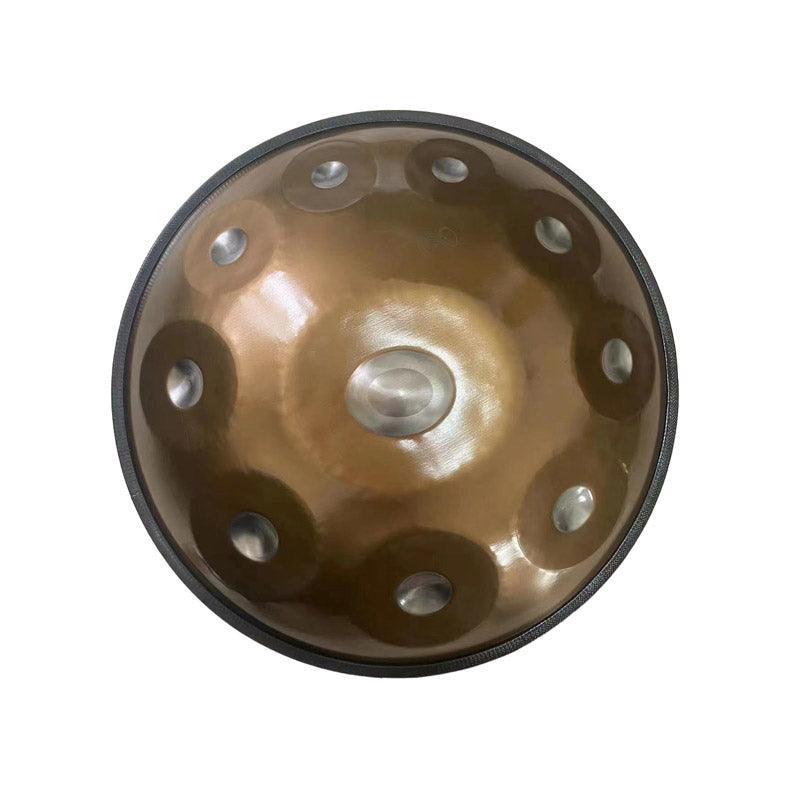 MiSoundofNature King Customized F3 Low Pygmy Scale 22 Inch 10/10+2 Notes Stainless Steel / Nitride Steel Handpan Drum, Available in 432 Hz and 440 Hz - Gold-plated Sound Area