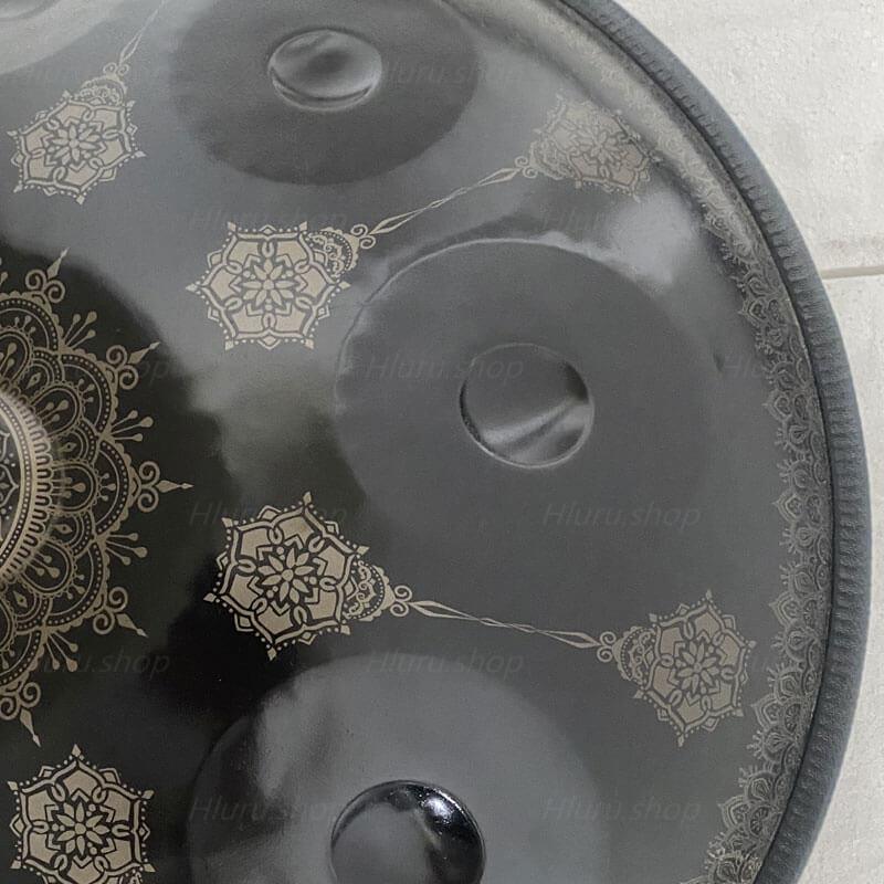 MiSoundofNature Mandala-Muster, handgefertigte Handpan-Trommel aus Edelstahl/Nitridstahl, D-Dur, 22 Zoll, 9 Töne, erhältlich in 432 Hz und 440 Hz 