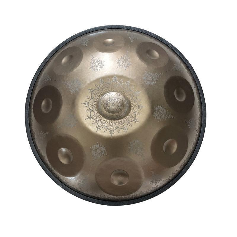 MiSoundofNature Mandala-Muster, handgefertigte Handpan-Trommel aus Edelstahl/Nitridstahl, D-Dur, 22 Zoll, 9 Töne, erhältlich in 432 Hz und 440 Hz 