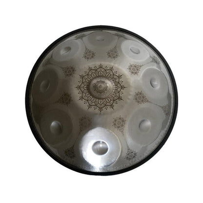 MiSoundofNature Mandala-Muster, handgefertigte Handpan-Trommel aus Edelstahl/Nitridstahl, D-Dur, 22 Zoll, 9 Töne, erhältlich in 432 Hz und 440 Hz 