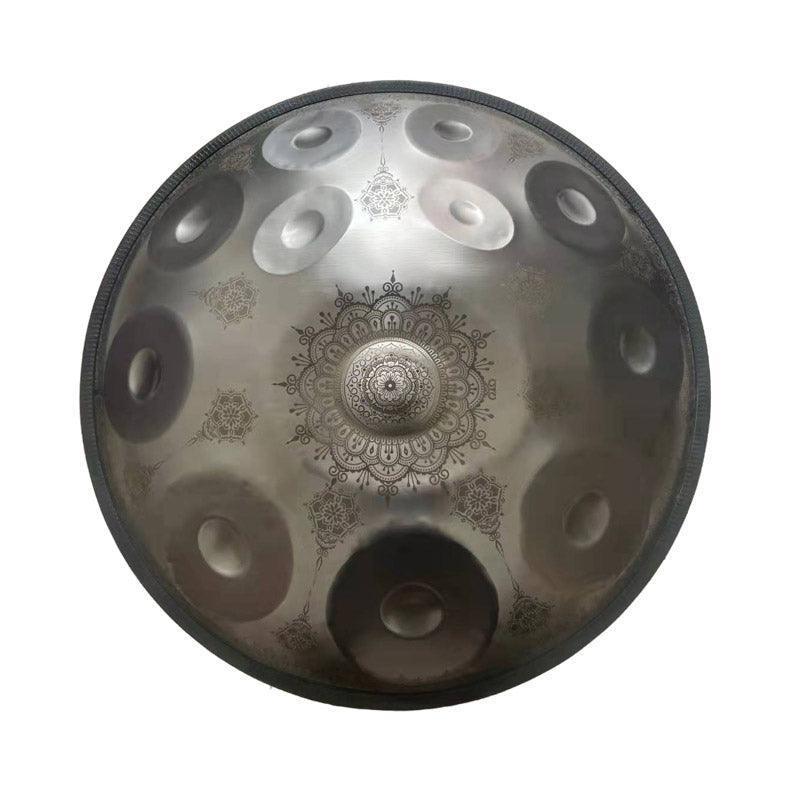 MiSoundofNature Maßgeschneiderte F3 Standardversion Handpan 22 Zoll (12+2) Töne Edelstahl/Nitridstahl Handgefertigte Mandala-Handpan-Trommel, Verfügbar in 432 Hz und 440 Hz 