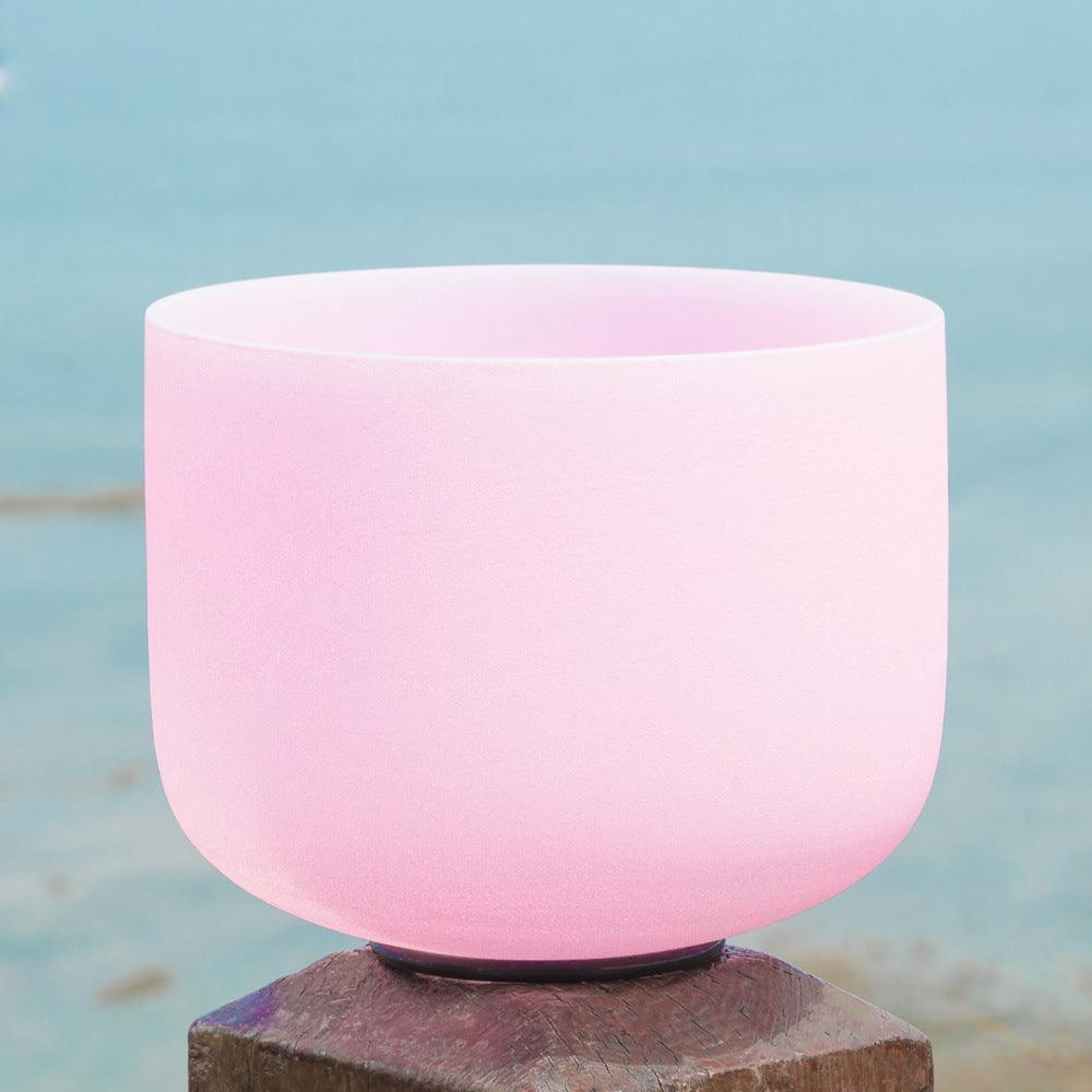 Pink Crystal Singing Bowl 8"~12" Chakra Frosted Quartz Sound Healing Bowl Meditation - HLURU.SHOP