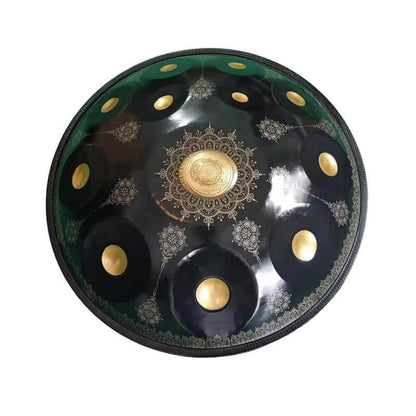 MiSoundofNature Royal Garden Customized Nitride Steel HandPan Drum E La Sirena Scale 22 In 9/10/12 Notes, Available in 432 Hz and 440 Hz - Gold-plated Sound Area, Laser engraved Mandala pattern. Never fade.