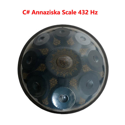 MiSoundofNature Handmade Customized HandPan Drum C# Annaziska Scale 22 Inch 9 Notes Featured, Available in 432 Hz and 440 Hz, High-end Nitride Steel Percussion Instrument - Laser engraved Mandala pattern. Never fade.