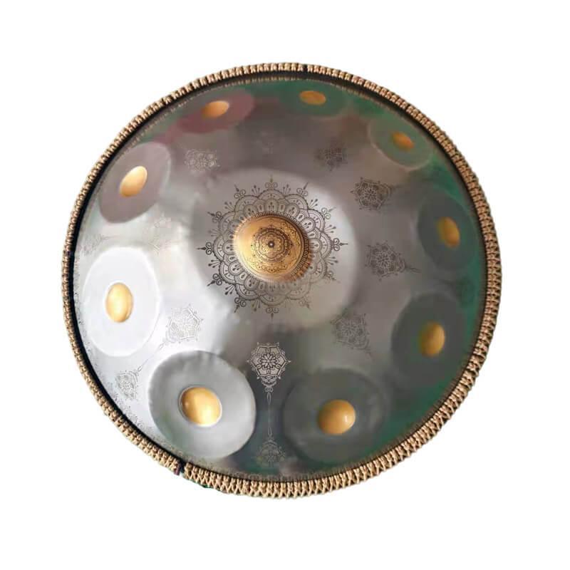 MiSoundofNature Royal Garden C Major 22 Inch 9/10/12 Notes Handmade Stainless Steel Handpan Drum, Available in 432 & 440 Hz, Gold-plated Sound Area, Laser engraved Mandala pattern. Never fade.