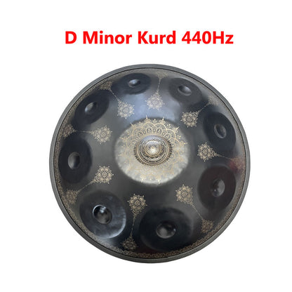 HLURU Handpan Drum Handmade Drum Kurd Scale / Celtic Scale D Minor 22 Inch 9 Notes Featured, Available in 432 Hz and 440 Hz, High-end Nitride Steel Percussion Instrument - Laser engraved Mandala pattern. Never fade.