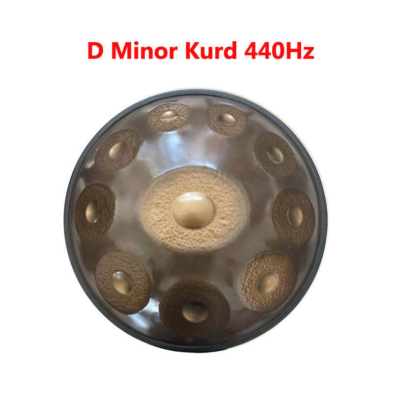 HLURU Sun God Handmade Hammering High-end 22 Inches 10 Tones Nitride Steel Handpan Drum, Kurd Scale D Minor, Available in 432 Hz and 440 Hz