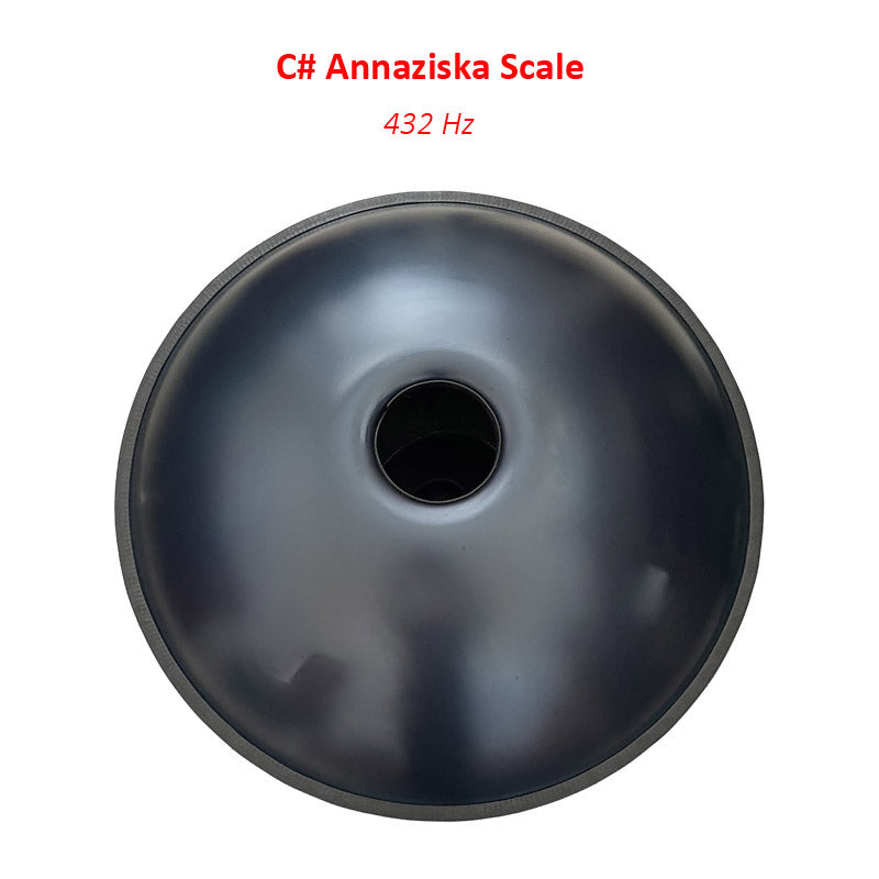 MiSoundofNature Handmade Customized HandPan Drum C# Annaziska Scale 22 Inch 9 Notes Featured, Available in 432 Hz and 440 Hz, High-end Nitride Steel Percussion Instrument - Laser engraved Mandala pattern. Never fade.