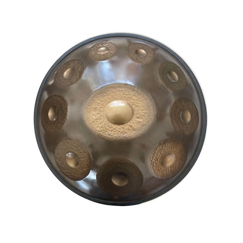 HLURU Sun God Handmade Hammering High-end 22 Inches 10 Tones Nitride Steel Handpan Drum, Kurd Scale D Minor, Available in 432 Hz and 440 Hz