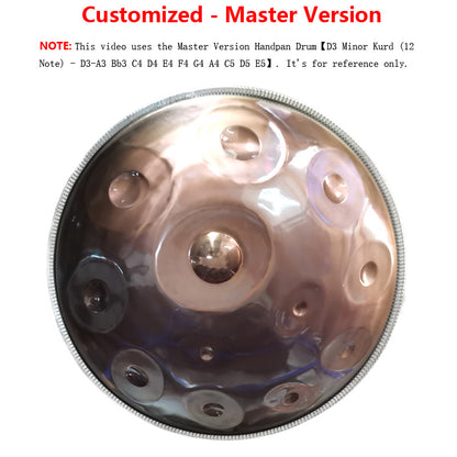 HLURU Customized D3 Master Version Stainless Steel Handpan Drum, Available in 432 Hz and 440 Hz, D Minor 22 Inch 9/10/11/12/13/14/15/16 Notes Professional Performances Percussion Instrument D3 Minor Kurd (12 Note) - D3-A3 Bb3 C4 D4 E4 F4 G4 A4 C5 D5 E5