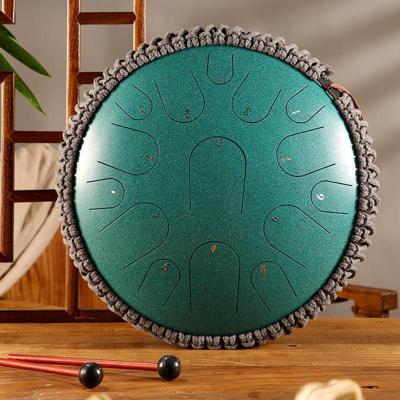 HLURU® Professional Performance Carbon Steel Tongue Drum 14 Inches 15 Notes D Key (C Tone Can Be Customized)